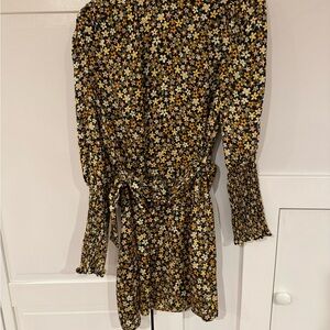 ZARA Floral Print Long Sleeve Mini Dress with Waist Tie – Size M